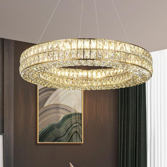 V255-BAM-C33321-80-202509221025-00 BAMDECOR C3332/1 Round Luxury Crystal Chandelier Modern LED Crystal Chandelier LED Ring Pendant Light Stainless Steel Ceiling Lamp Hanging Lights,for Dining Living Room (Gold) - Image 1