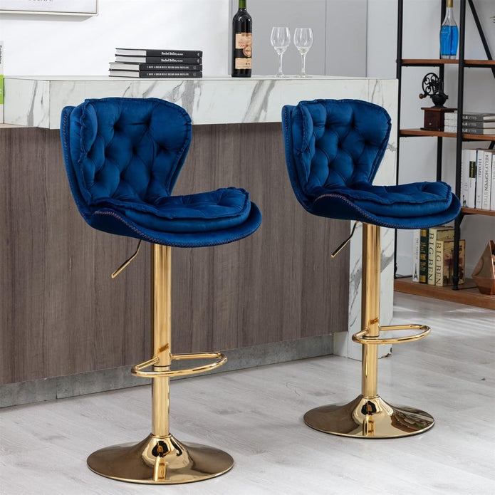 V255-GP2210R-NAVYBLUE-202509191130-00 SERENITà Swivel Bar Stools Set of 2 Counter Height Barstools with Back Velvet Upholstered Adjustable Stool Chair Mid Century Modern Bar Stool for Kitchen Island (Navy Blue) - Image 1