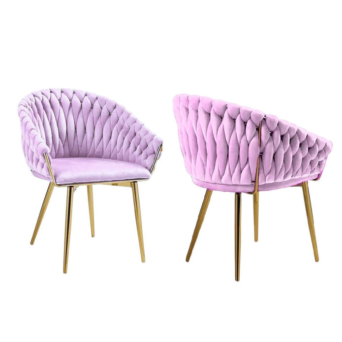 V255-SE-GP1801-DC-PINK-202508300010-00 SERENITà Pink Modern Velvet Dining Chairs, Upholstered Living Room Chair with Woven Back and Golden Metal Legs, Mid-Century Accent Set of 2(Pink) - Image 1