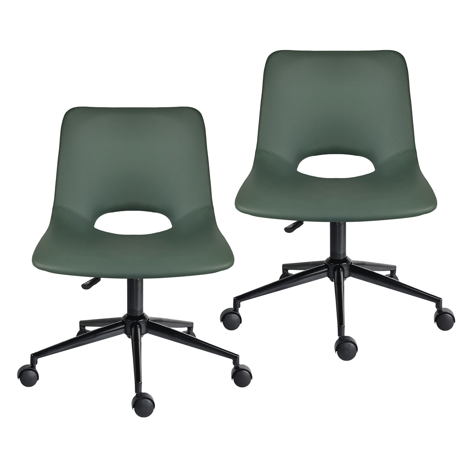 V274-FT-VOC-002BK-GN2-202509231346-00 2 Set Office Desk Chair - PU Leather Home Swivel Chair Cut-Out Seat HALO GREEN - Image 1