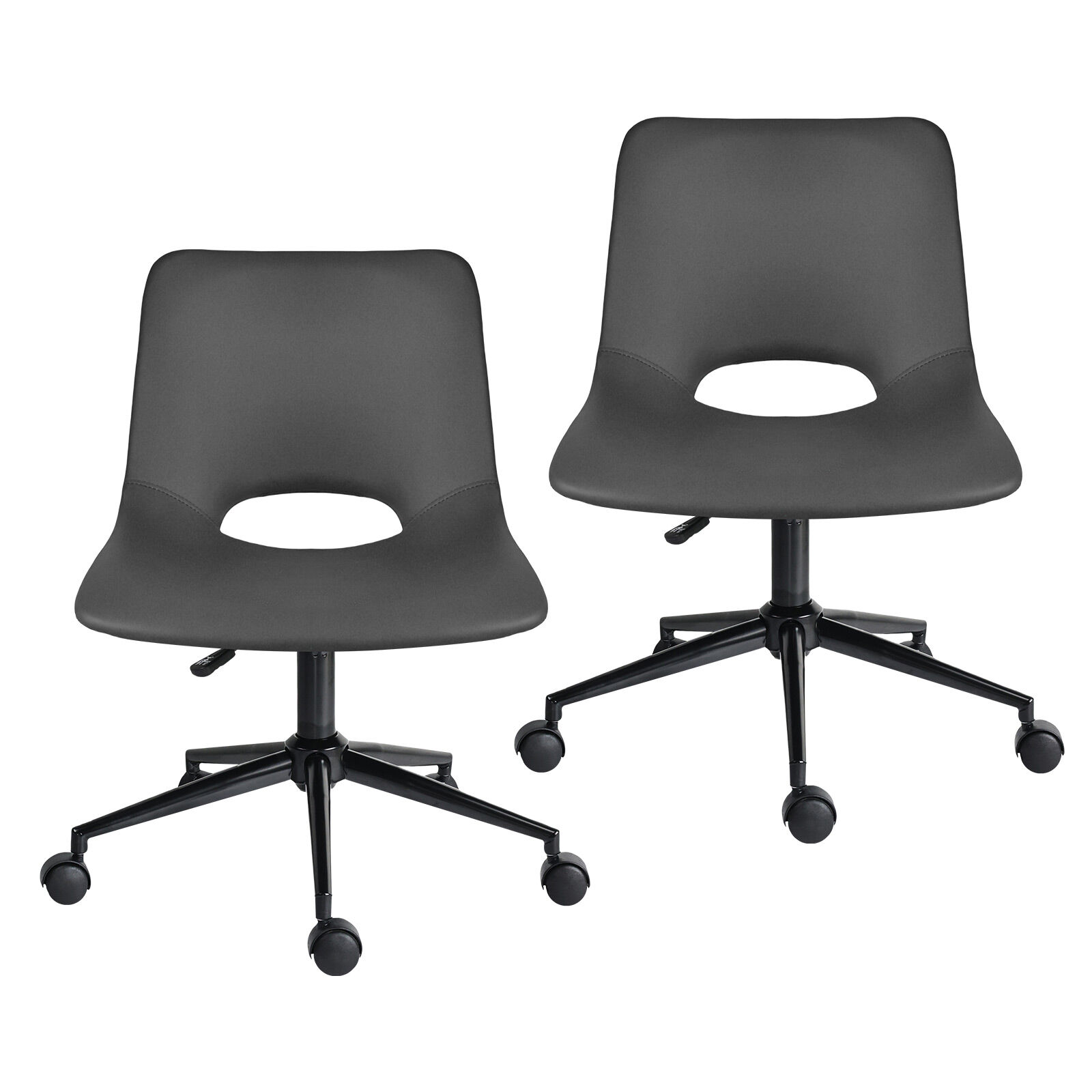 V274-FT-VOC-002BK-GY2-202509231341-00 2 Set Office Desk Chair - PU Leather Home Swivel Chair Cut-Out Seat HALO GREY - Image 1