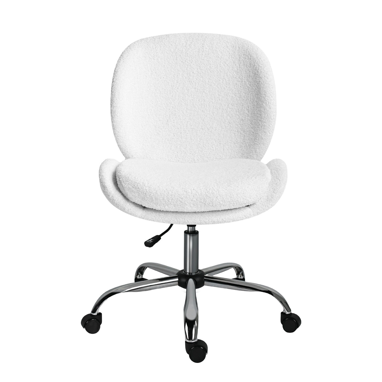 V274-FT-VOC-003SL-WH-202509231341-00 Office Desk Chair - Teddy Boucle Armless Swivel Study Seat OVOID WHITE - Image 1