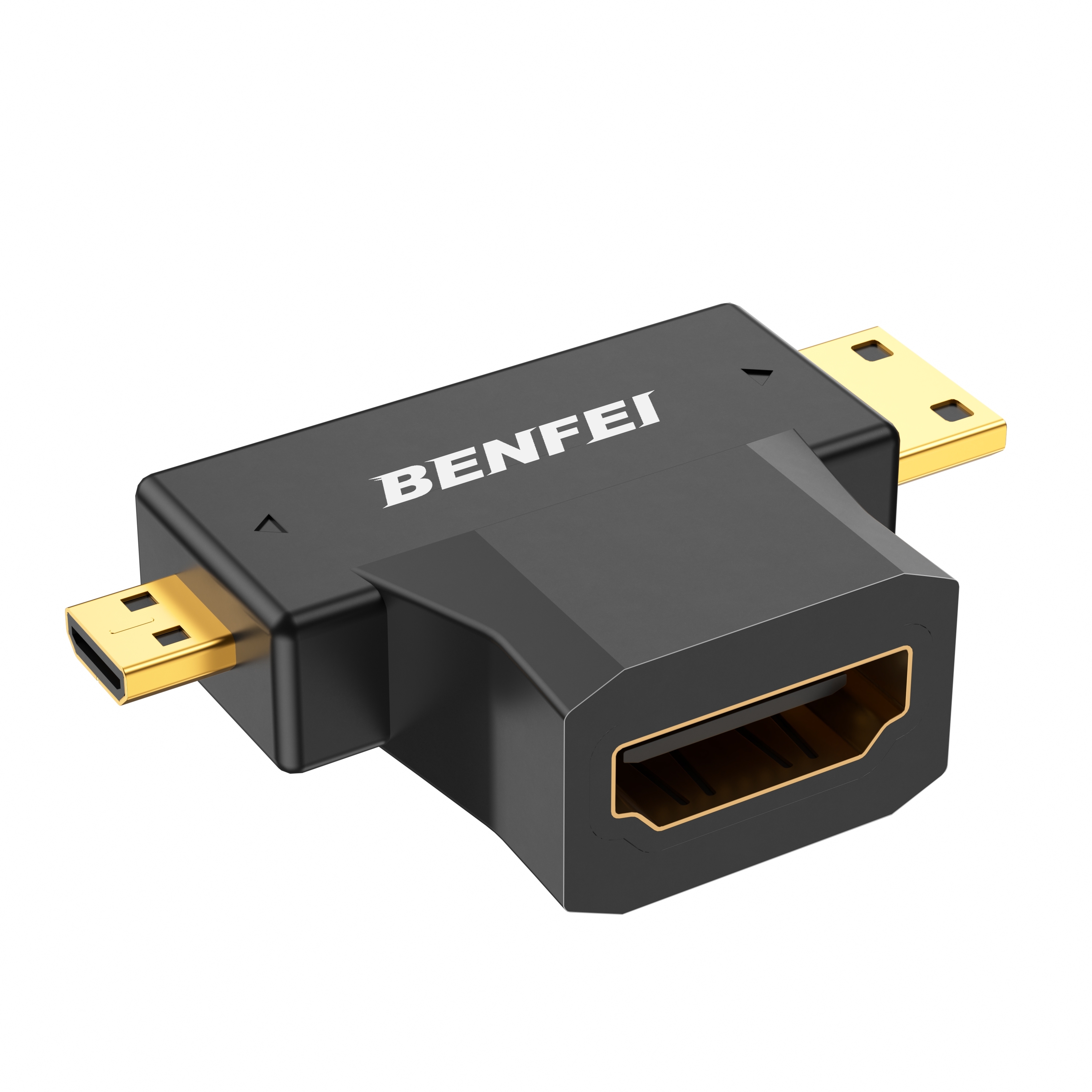 V28-ELEBEN434BK-202507311010-00 BENFEI 434BK Micro HDMI + Mini HDMI male to HDMI female Adapter - Image 1