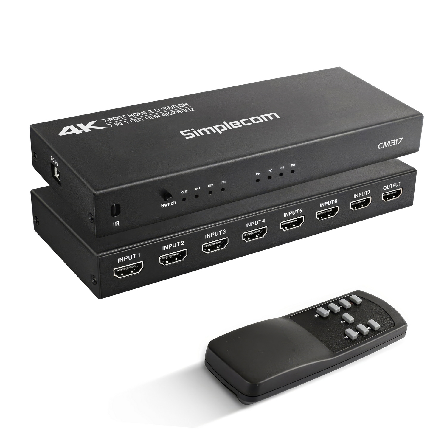 V28-SIMCM317-202507081120-00 Simplecom CM317 7-Port HDMI 2.0 Switch with Remote 7 IN 1 OUT Splitter HDCP 2.2 4K@60Hz - Image 1