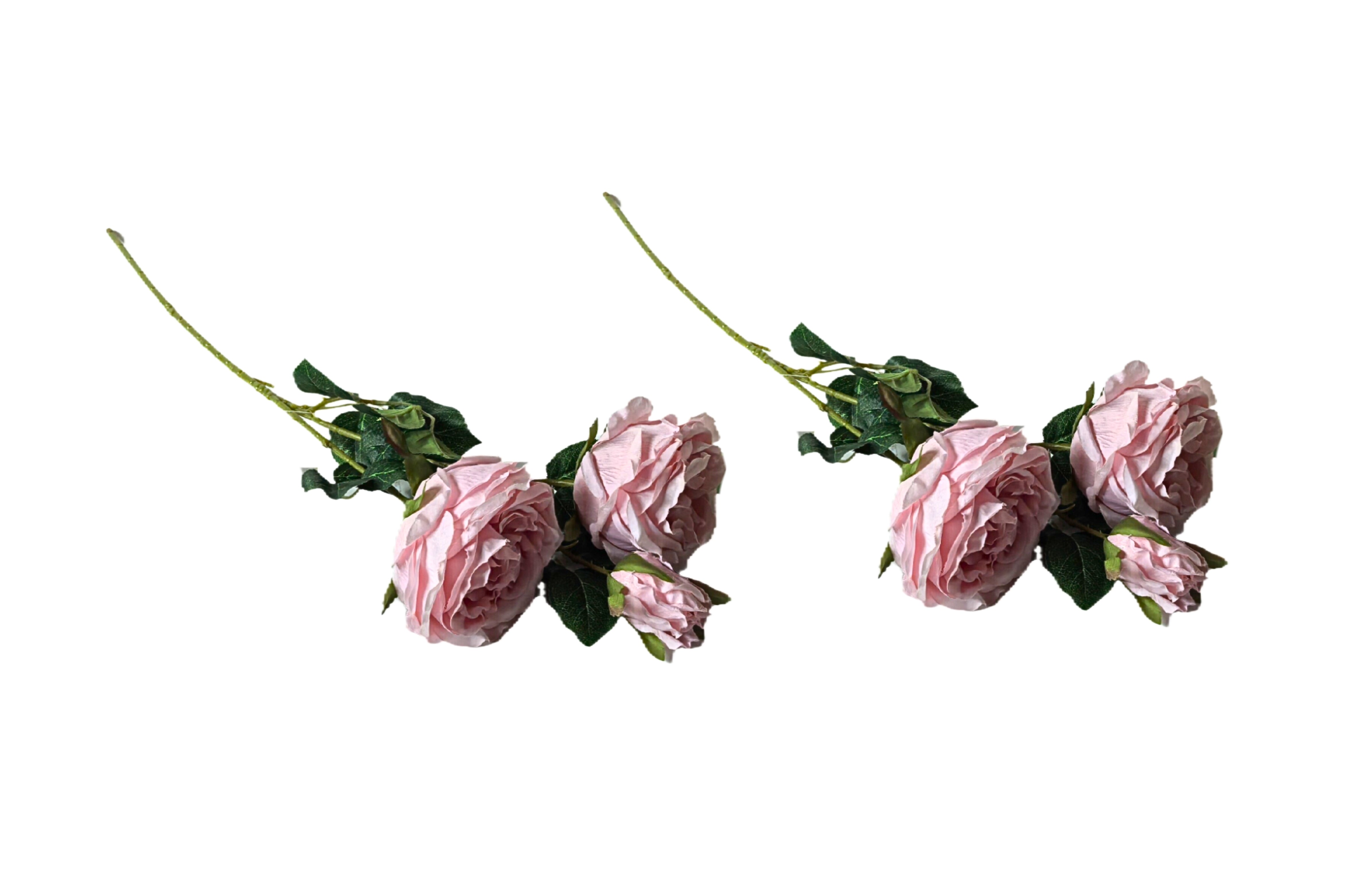 V292-HD-PLANT-3STEMROSE-60CM-SOFTPINK-SO2-202509031648-00 Artificial Rose Stems – Set of 2 Stems – 60cm with 3 Flowers Each - Soft Pink - Image 1