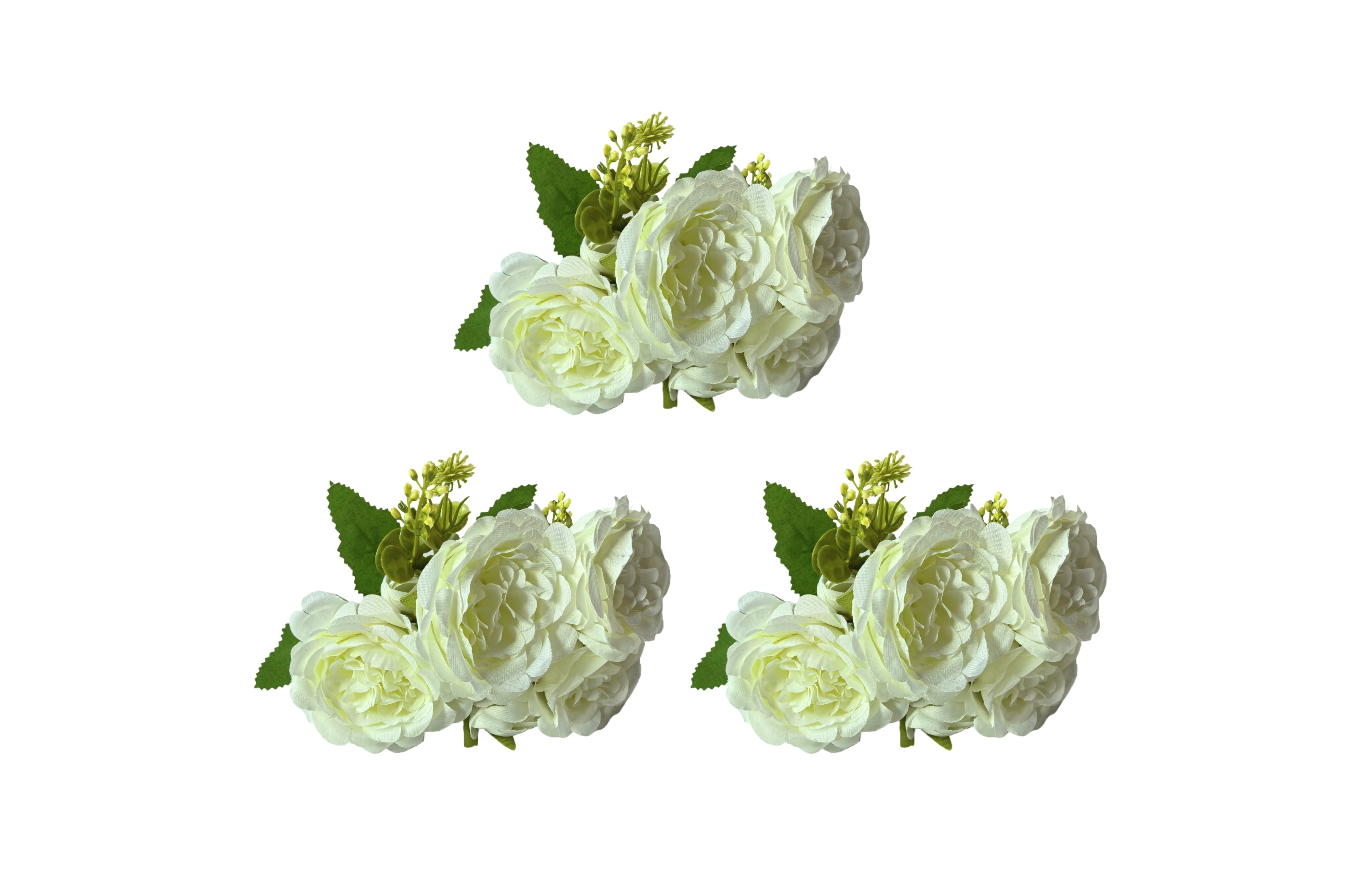 V292-HD-PLANT-ROSE-31CM-WHITE-SO3-202509031649-00 Artificial Rose Bunch – 31cm (Set of 3 Stems, 4 Flowers Each) - White - Image 1