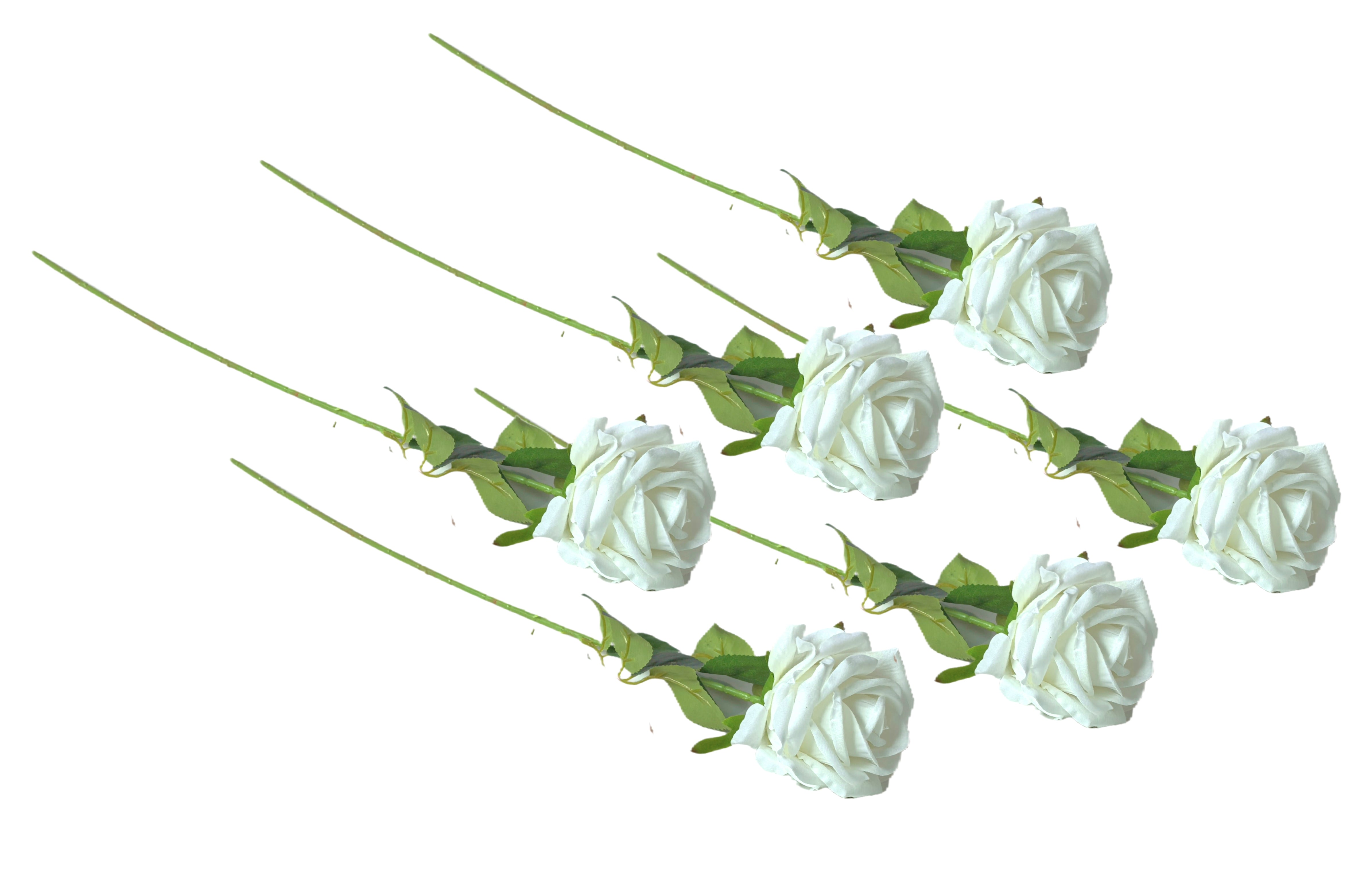 V292-HD-PLANT-STEMROSE-64CM-WHITE-SO6-202509031641-00 Artificial Single Stem Rose 64cm - White - Set of 6 Stems - Image 1