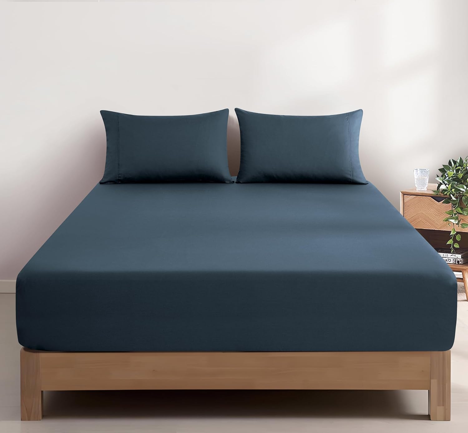 V439-AFSETWASHID-202507150925-00 100% Vintage Washed Cotton Fitted Sheet Combo Set – 100% Natural Cotton, Ultra Soft & Breathable – Includes Fitted Sheet & Pillowcases – Machine Washable (Indigo, Single) - Image 1