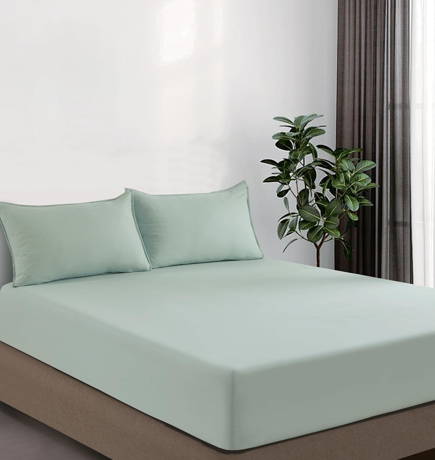 V439-DFSSAGEWM-202507150920-00 100% Vintage Washed Microfibre Fitted Sheet Set – Ultra Soft & Lightweight All-Season Fitted Sheet with 2 Pillowcases (Sage, King Size) - Image 1