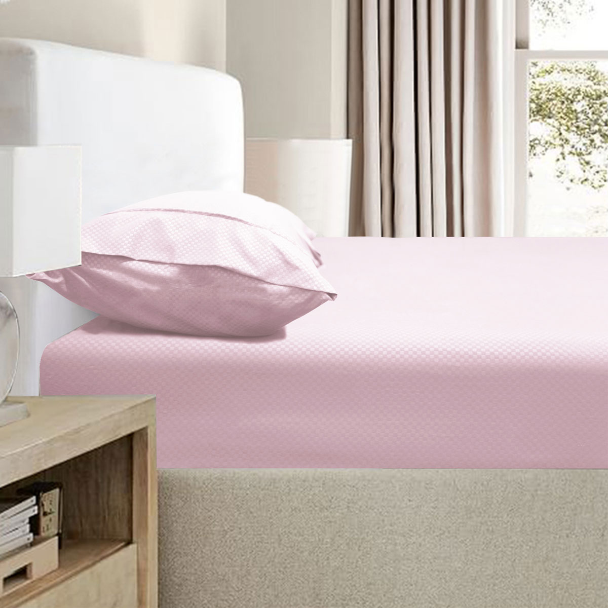 V442-KIT-FITTEDSS-2000TCBAMBOO-PINK-KS-202508121320-00 Ramesses 2000TC Bamboo Embossed Fitted Sheet Combo Set Pink King Single - Image 1