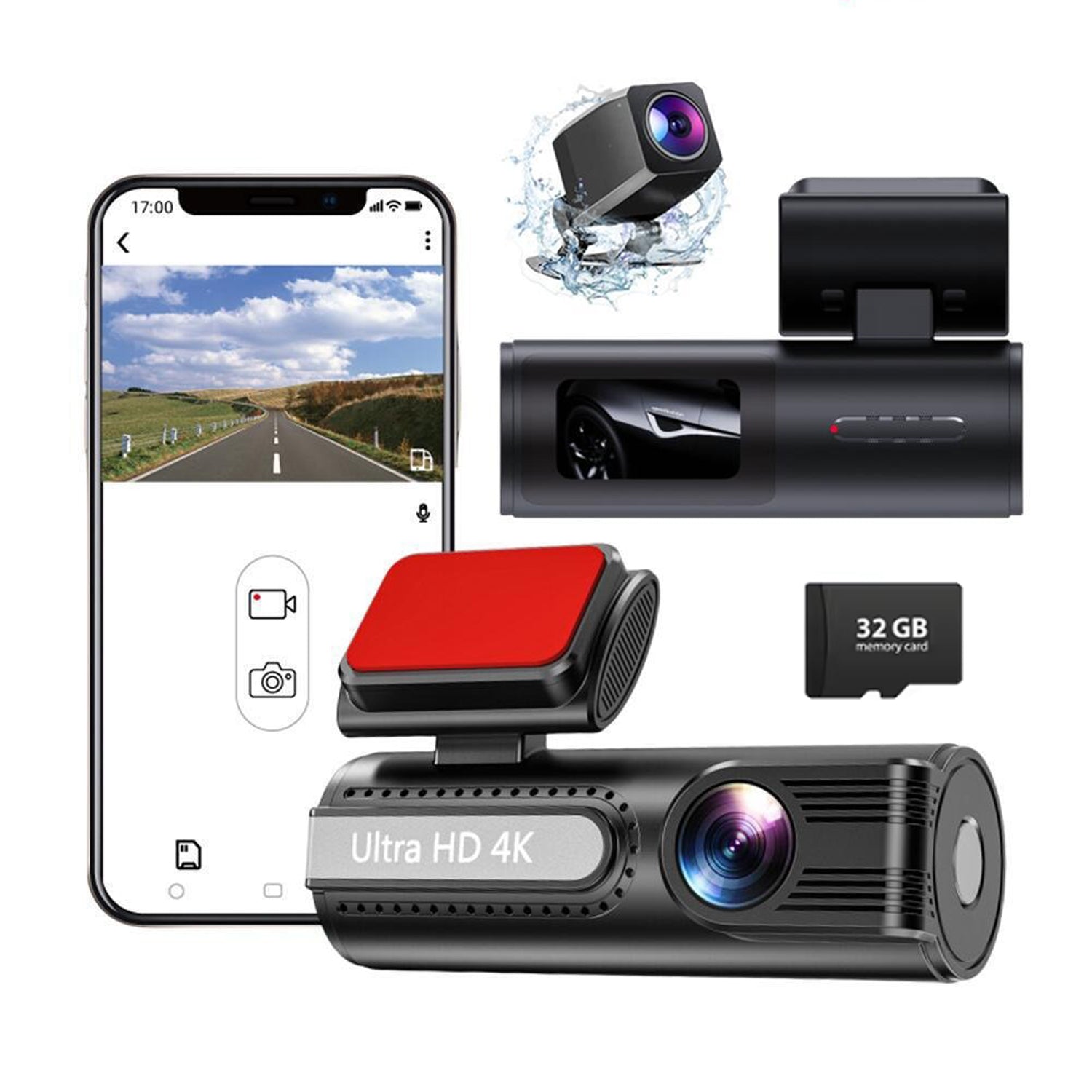 V462-TA-122-01-202508081115-00 4K WiFi Car Dash Cam Dual Lens Wide Angle IPS Screen Night Vision Recording with 32GB Card - Image 1