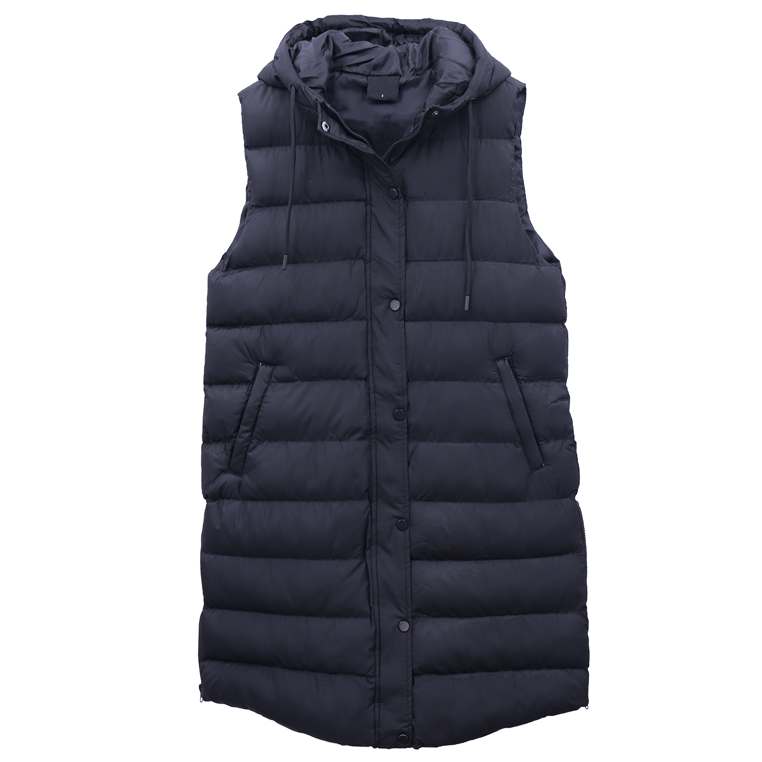V474-674175-202507050125-00 Women's Longline Padded Vest Hooded Jacket Puffer Puffy Quilted Zip Coat Gilet, Navy, 16 - Image 1