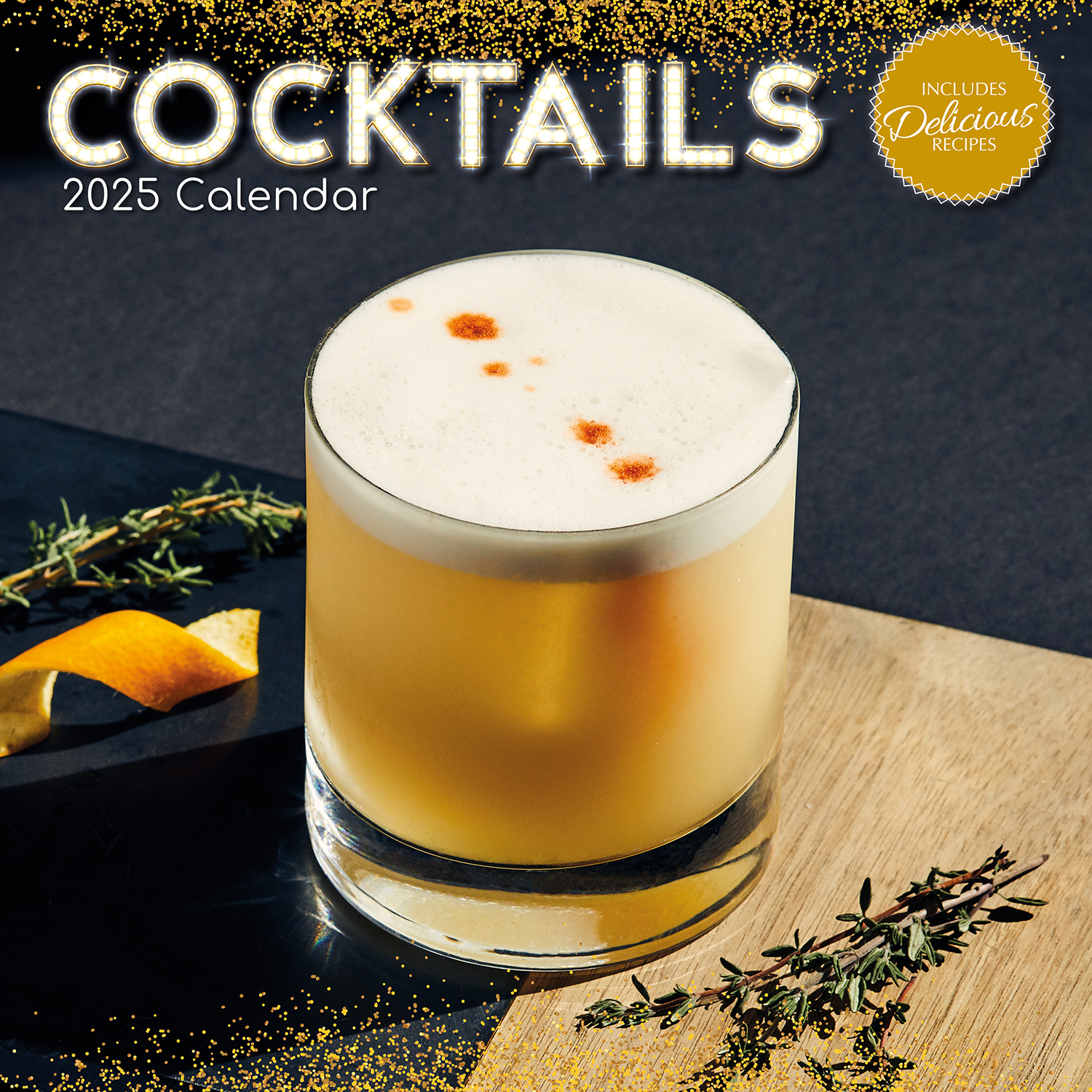 V474-690151-202507050140-00 Cocktails 2025 Square Wall Calendar Food 16-Month Christmas Premium Planner Gift - Image 1