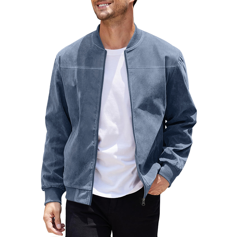Version 1.0.0 Men's Varsity Bomber Flight Jacket Breathable Windbreaker Zip Coat Faux Leather, Blue, S - Image 1