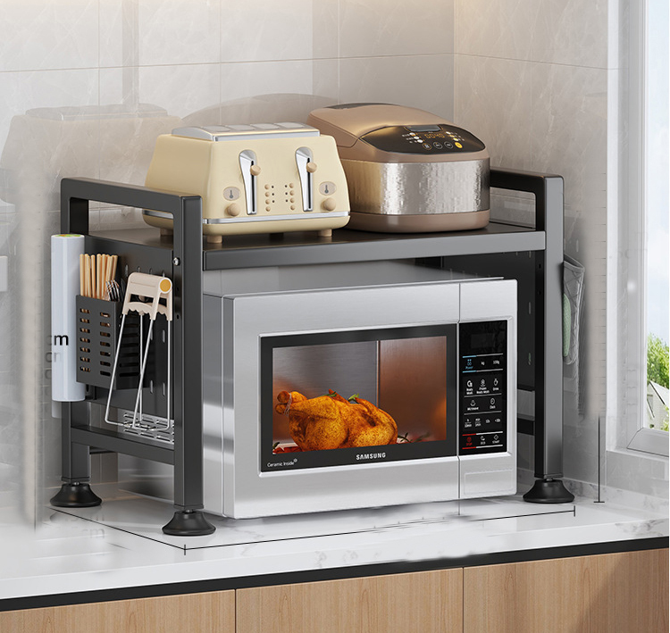 V498-NEWMICROWAVESHELFBK-202507281716-00 Multifunctional Microwave Shelf Storage Cutlery Tray Spice Holder Kitchen Rack Black - Image 1