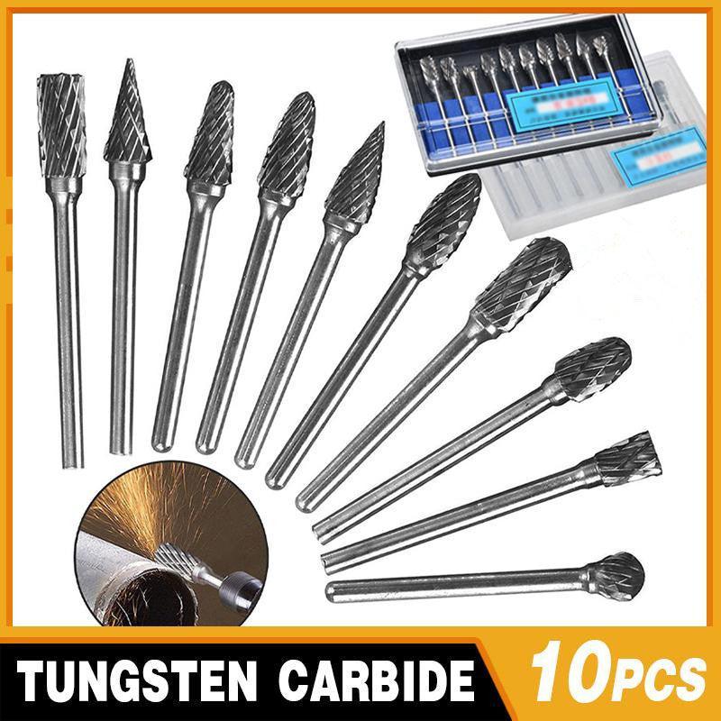 V528-10PCSBURRSBIT-CLEAR-195368-202510011154-00 10PCS Tungsten Carbide Rotary Burr Set for Rotary Tools and Dremel - Plastic Box - Image 1