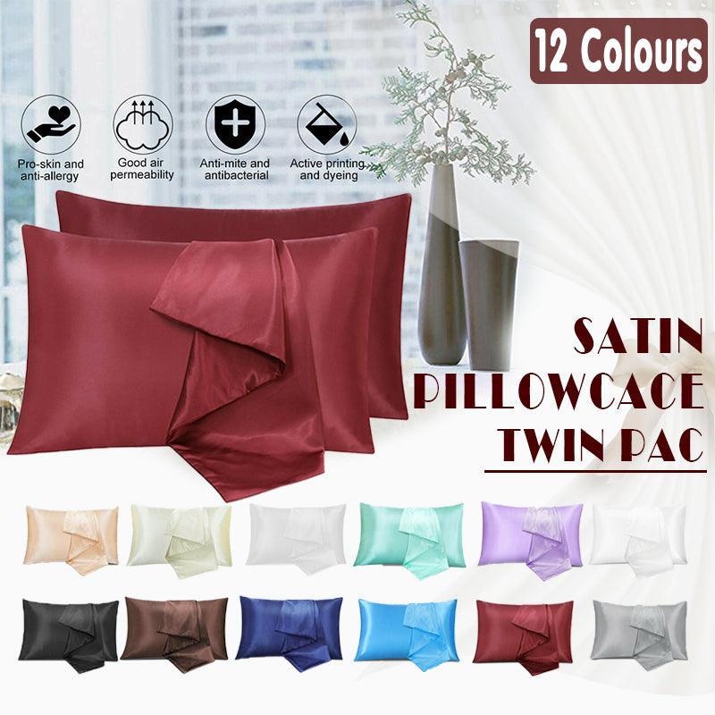 V528-2PILLOWCASE-SILVER41-30540-202510011127-00 2 Pack Satin Pillowcases Luxury Soft Cushion Covers Bedroom Home Decor - Silver - Image 1