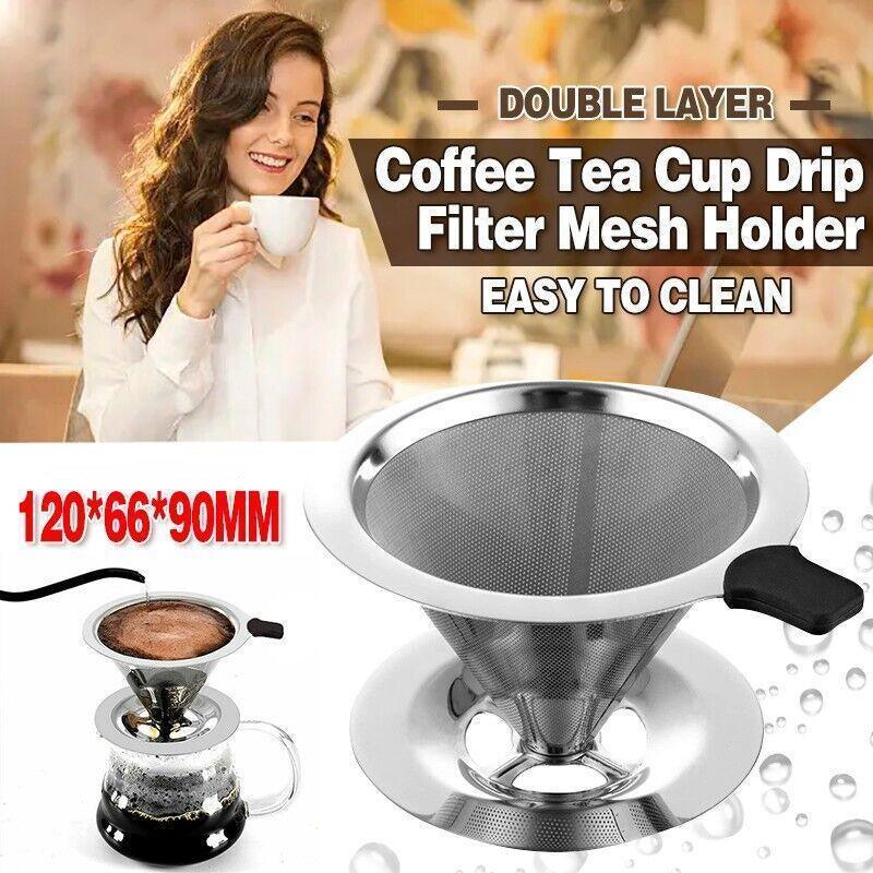 V528-304COFFEEFILTER-12172-202509251130-00 Coffee Tea Cup Drip Filter Mesh Holder Reusable Stainless Steel Pour Over Funnel - Image 1