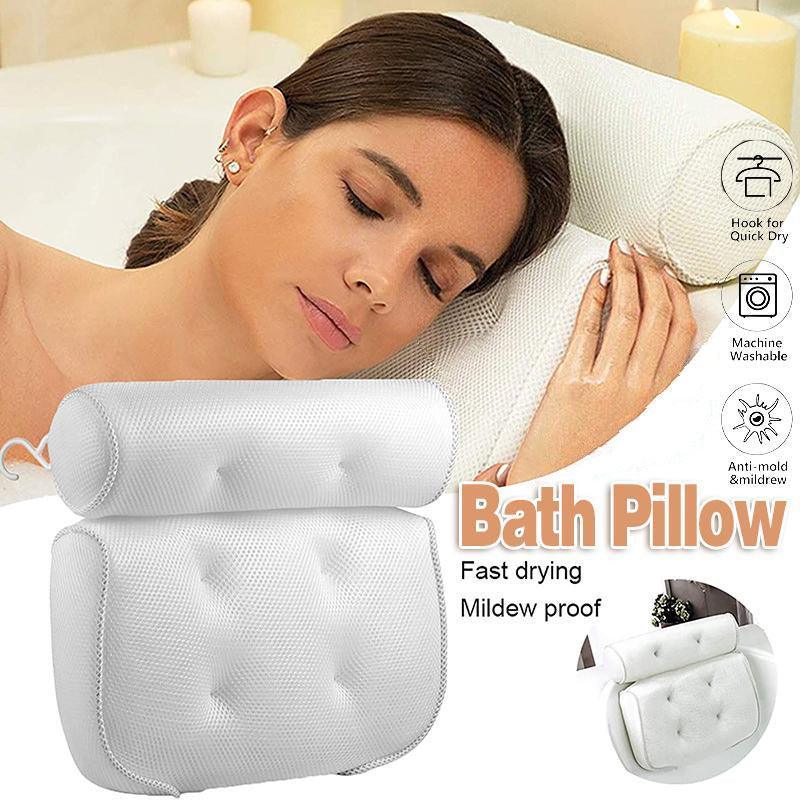 V528-3DBATHPILLOW-WHITE-816151-202509251531-00 Home 3D Mesh Bath Pillow Back Neck Support Bathtub Spa Hot Tub Suction Cups New - Image 1