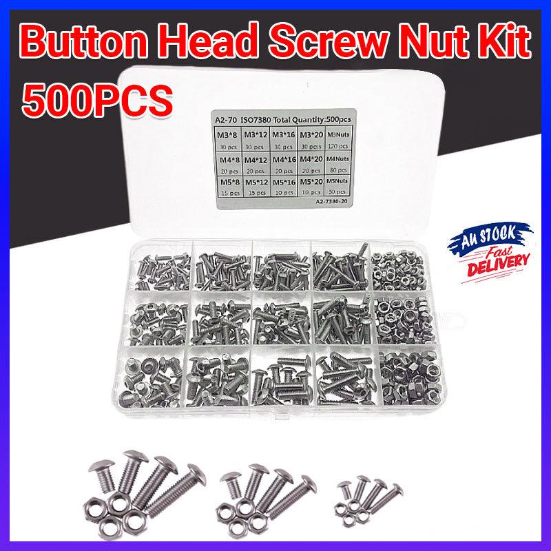 V528-500PCS-NUTSKIT-743126-202509250954-00 500x M3/M4/M5 Stainless Steel Hex Socket Button Head Bolts Screws Nuts Kit - Image 1