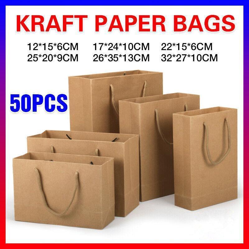 V528-50PCSBAG-22-15-6-950875-202510010554-00 50X Kraft Paper Bags Gift Shopping Carry Craft Brown Bag With Handles - 50PCS 22*15*6CM - Image 1