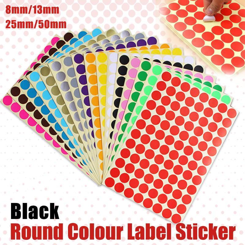 V528-5PCS-BLACK-13MM132DOTS-586309-202510010918-00 8/13/25/50mm Colour Sticker Dots Adhesive Round Labels Circular Scrapbooking Black - 13mm 132 Dots - 5 Sheets - Image 1