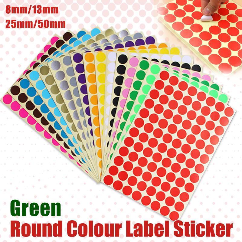 V528-5PCS-GREEN-25MM55DOTS-525849-202509301709-00 8/13/25/50mm Colour Sticker Dots Adhesive Round Labels Circular Scrapbooking Green - 25mm 40 Dots - 5 Sheets - Image 1