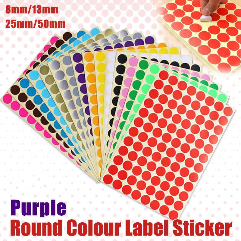 V528-5PCS-PURPLE-50MM10DOTS-857129-202509302127-00 8/13/25/50mm Colour Sticker Dots Adhesive Round Labels Circular Scrapbooking Purple - 50mm 8 Dots - 5 Sheets - Image 1
