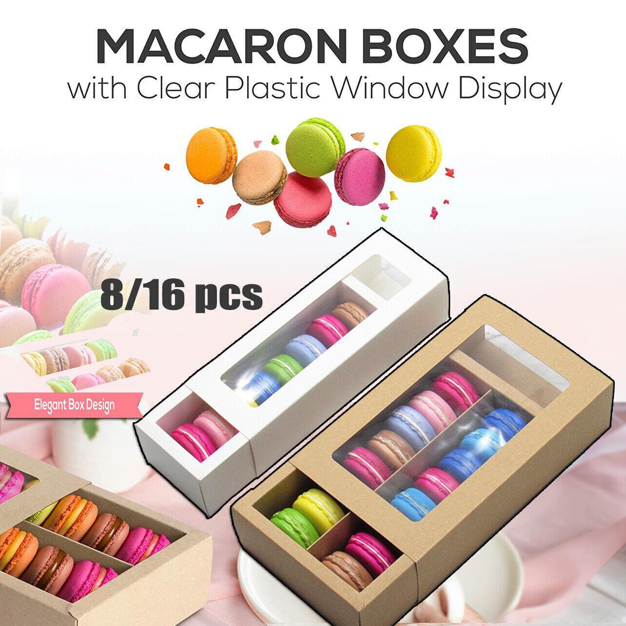 V528-9360101033699-202509302009-00 25Pcs White/Kraft Macaron Boxes 8/16 Hold Rectangular Favour Bomboniere Cookie - White 16 Hold - Image 1