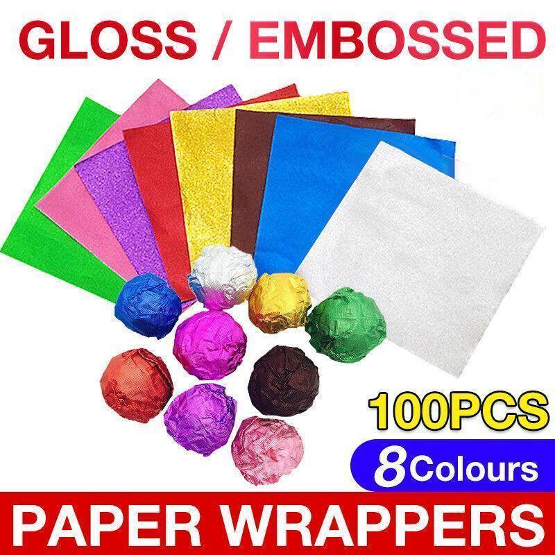 100PCS Tin Foil Aluminium Wrapping Square Chocolate Wrappers 10CM - Red/Embossed