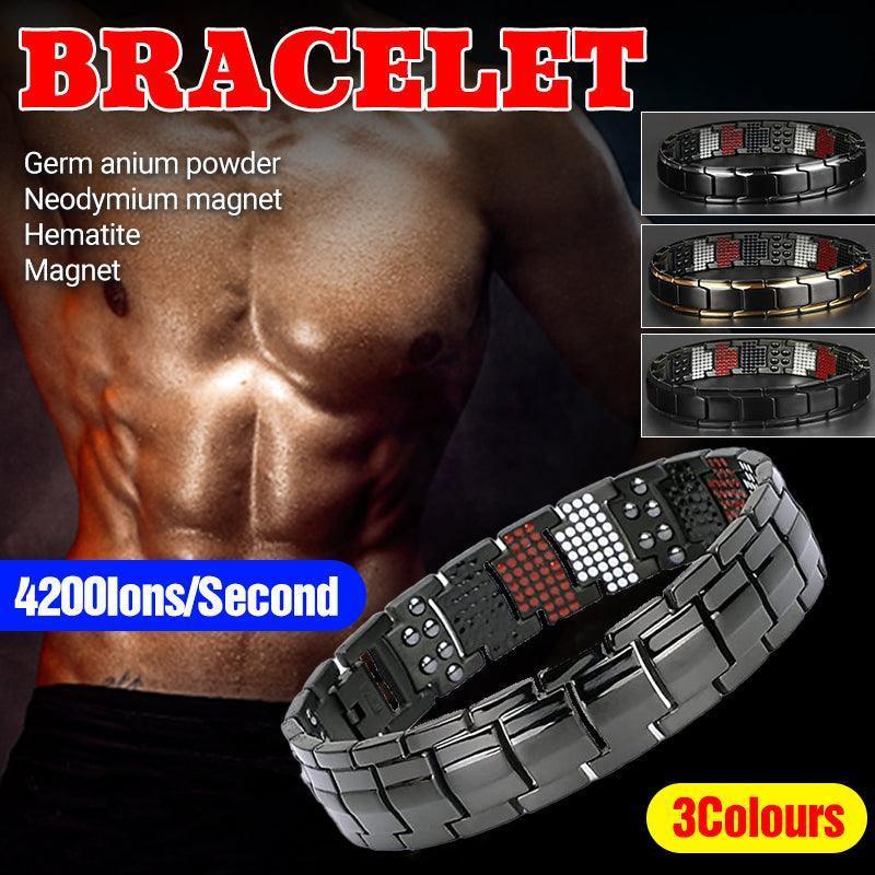 V528-9360312084435-202510010109-00 Mens Double Strong Magnetic Therapy Bracelet Arthritis Pain Relief Jewelry Au - Black Silver - Image 1