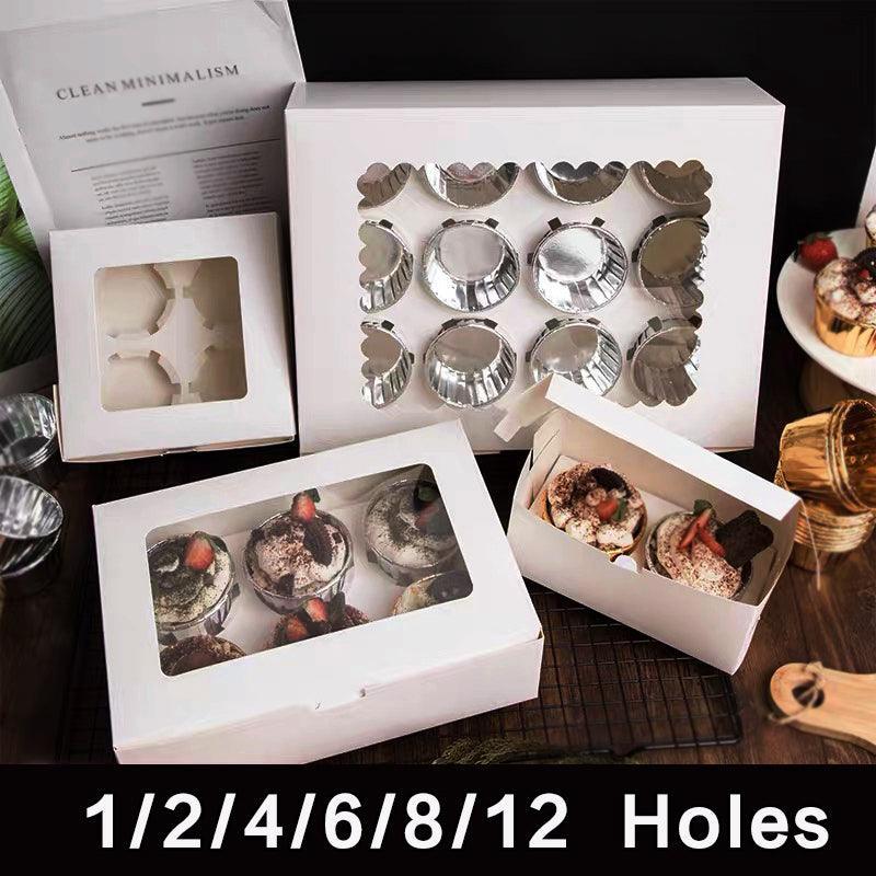 V528-9360312152424-202509302209-00 Cupcake Box Cases 1/2/4/8/12 Holes Window Face Cases Party Wedding Muffin Baking - 2 Holes 5PCS - Image 1