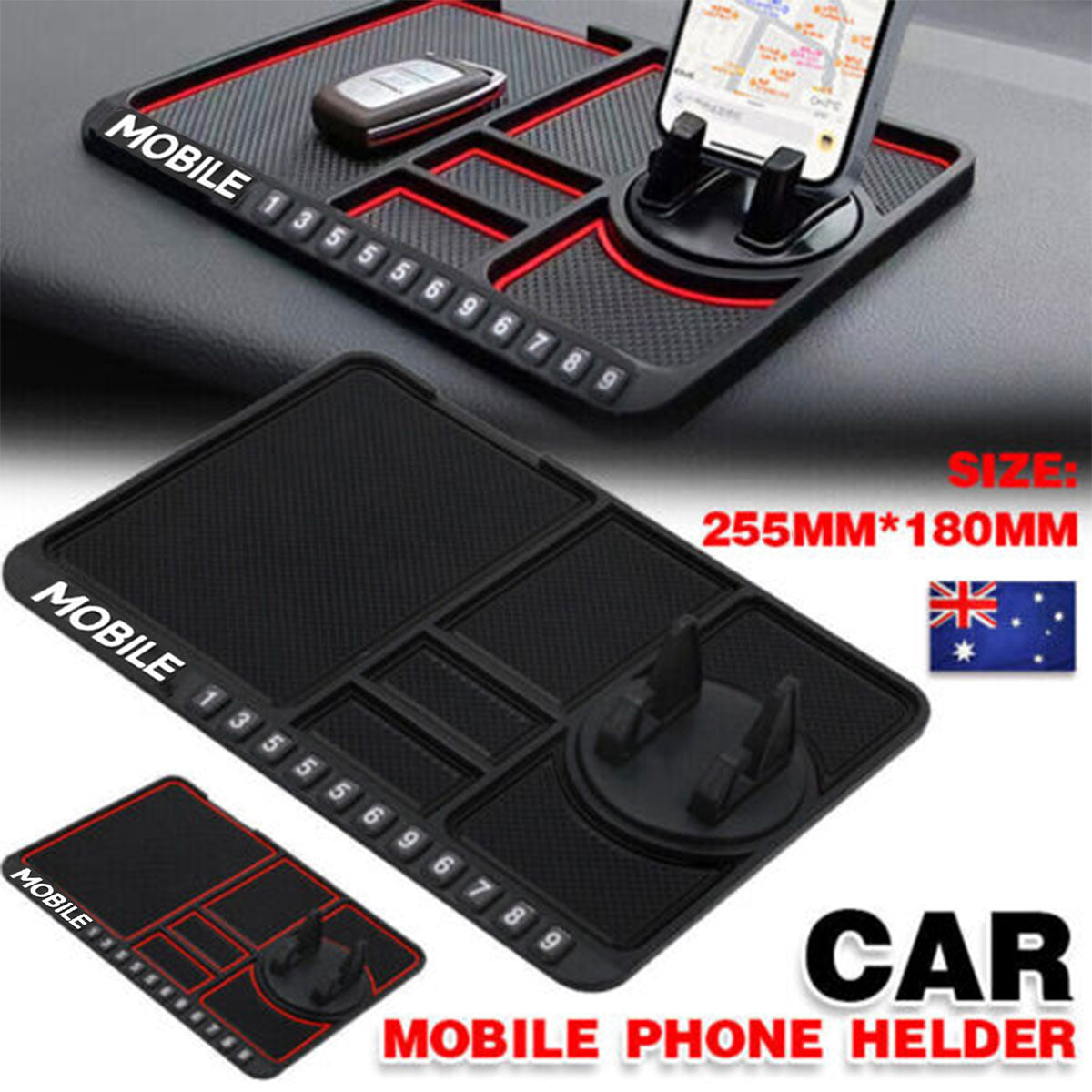 V528-ANTI-SLIPMATSFORCAR-RED-535751-202510010218-00 Car Mobile Phone Holder Dashboard Mount Mat Non Slip Grip Stand Anti-Slip Pad - Red - Image 1