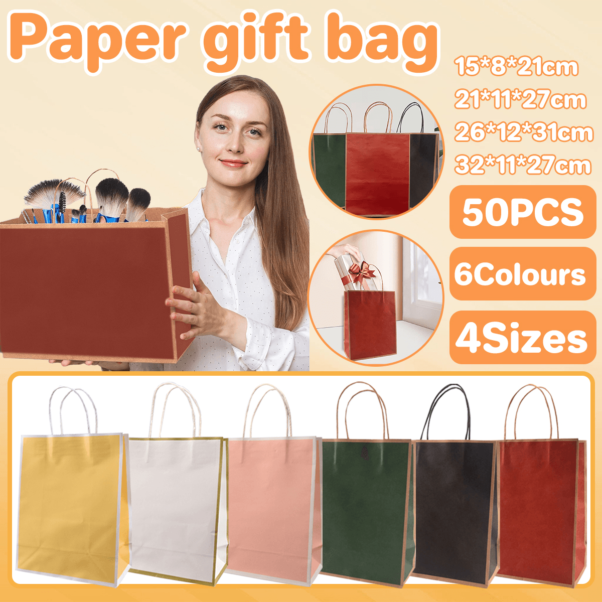 V528-BAG-50PCS-15-8-21-HD-706272-202510010218-00 Gift Kraft Paper Bags for Packaging and Takeaway 50PCS - Black-21*15*8cm - Image 1