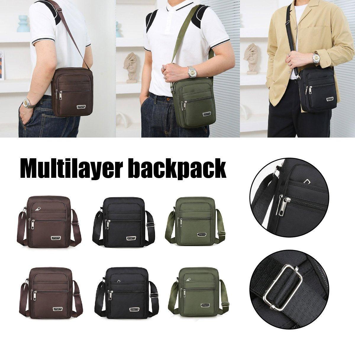 V528-BAG-6-ZIPPERS-BROWN-242019-202509301836-00 Mens Crossbody Shoulder Bag Travel Messenger Bag Casual Handbag for Boys and Men - Brown-6 zippers - Image 1