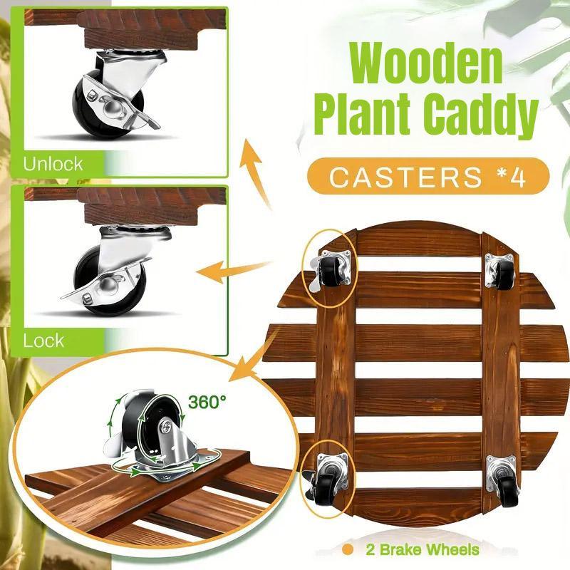 V528-BASE-30-30-404922-202509291855-00 Wooden Round Universal Wheel Planter Base Tray Mobile Planter Stand for Garden - Image 1