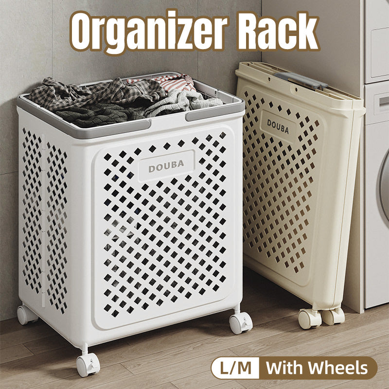 V528-BASKET-M-WHITE-973457-202509302000-00 Folding Laundry Basket with Wheel Large Capacity Removable Dirty Clothes Storage - White-M - Image 1