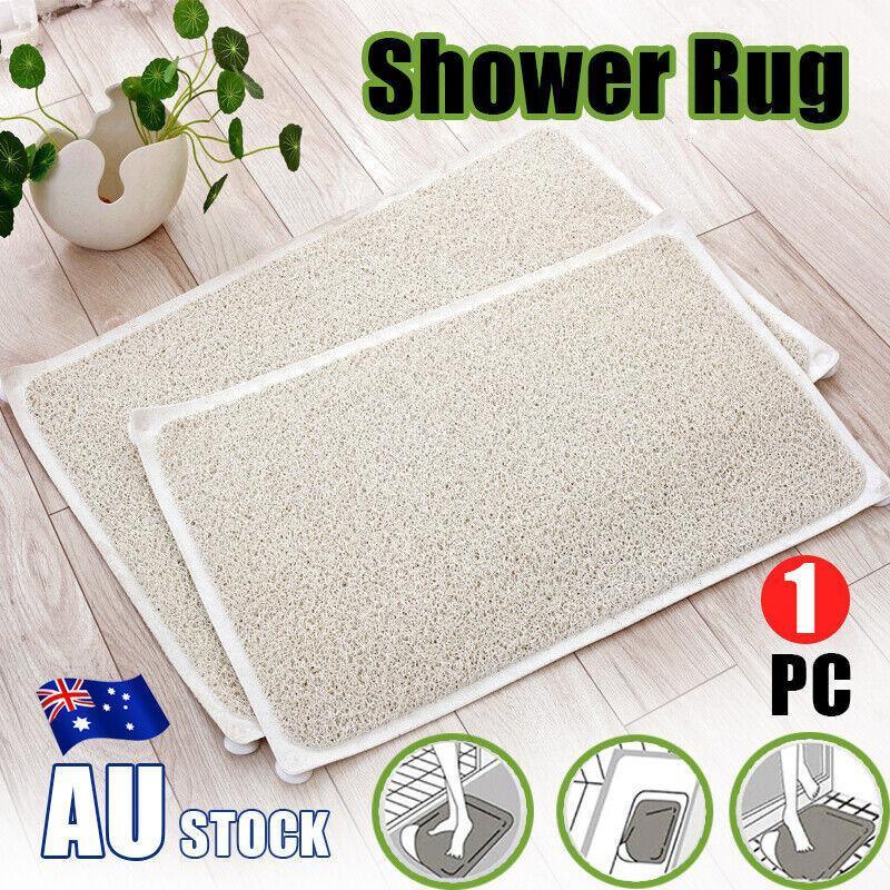 V528-BATHMAT-134134-202509291836-00 Anti Slip Shower Mat Loofah Surface Bath Rug 70x40cm White PVC Bathroom Carpet - Image 1