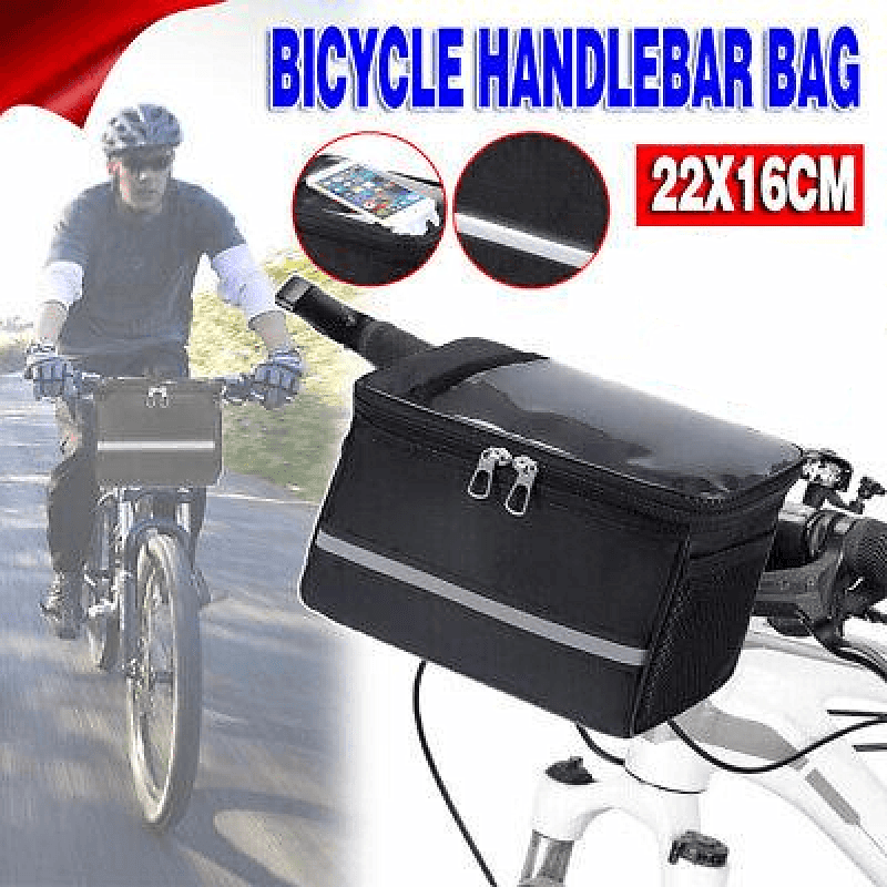V528-BIKEBAG-BLACK-12706-202509251552-00 Waterproof Bicycle Handlebar Bag with Touchscreen Phone Pocket and Reflective Strip - Image 1