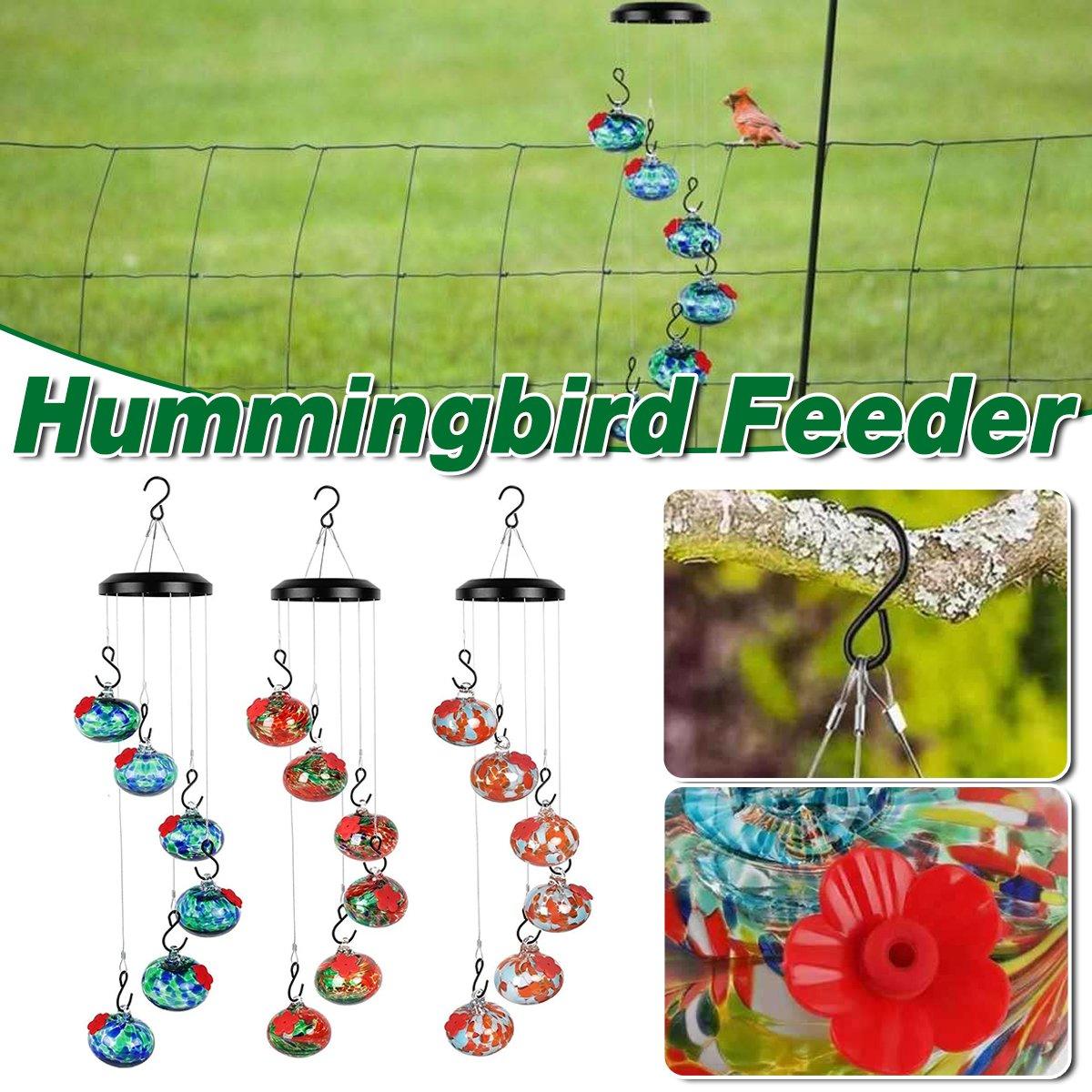V528-BIRD-FEEDER-C-515086-202510010327-00 Hanging Hummingbird Feeder Outdoor Garden Nectar Dispenser Attracting Birds - Red Blue - Image 1