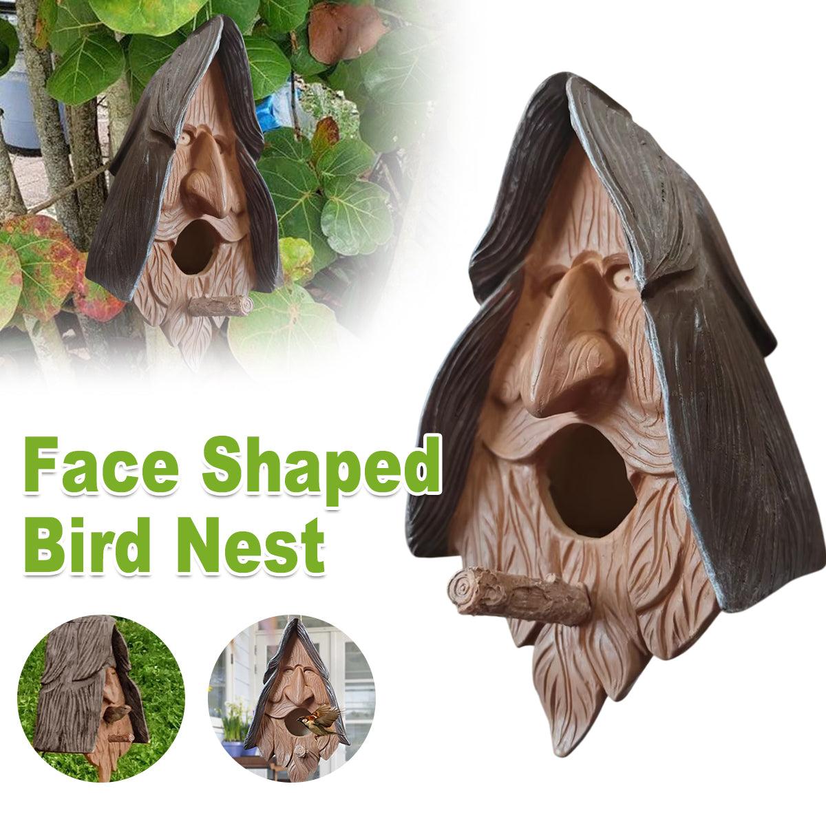 V528-BIRD-NEST-546667-202509251530-00 Human Face Birdhouse Resin Garden Ornament Outdoor Bird Nest Decor Statue - Image 1