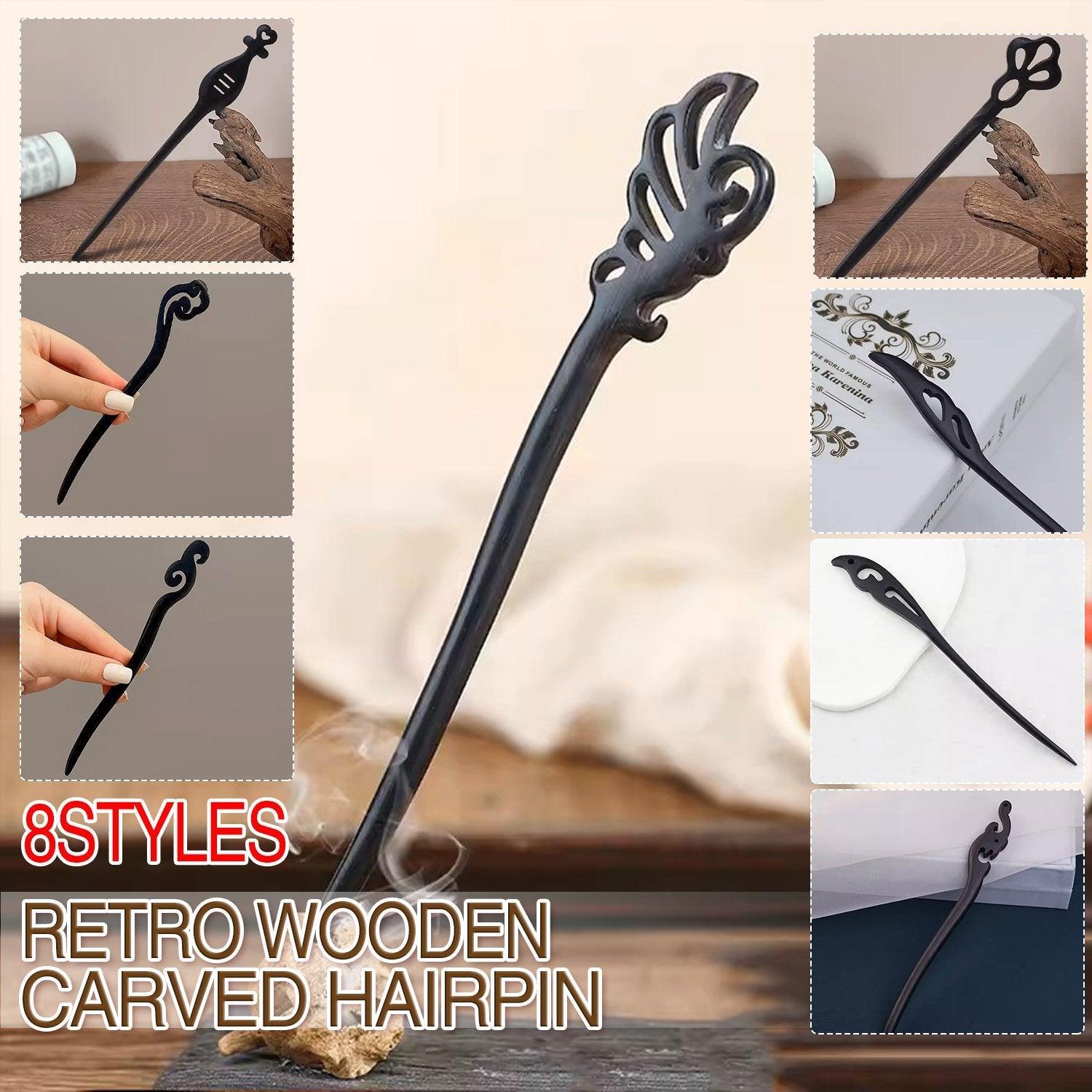 V528-BL-A20019-202510010954-00 Retro Wooden Carved Hair Sticks Women Hairpin Barrette Chopsticks Accessories - A - Image 1