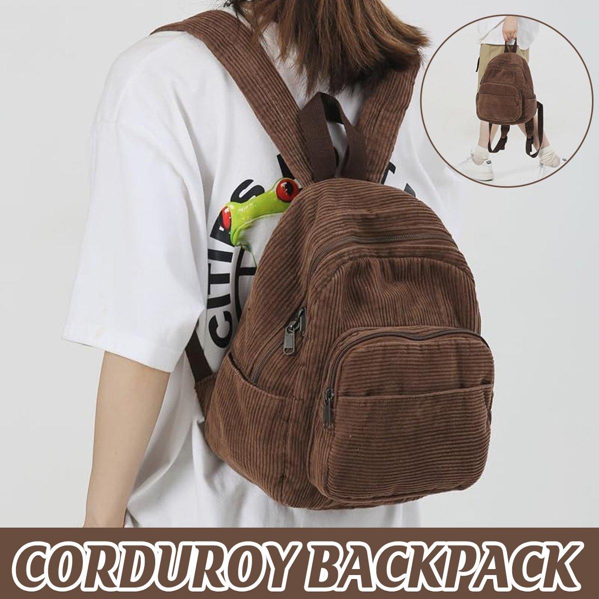 V528-BOOK-BAG-COFFEE-698051-202509291627-00 Schoolbag Corduroy Shoulder Bag Simple Mini Backpack for Daily Casual Use - Image 1