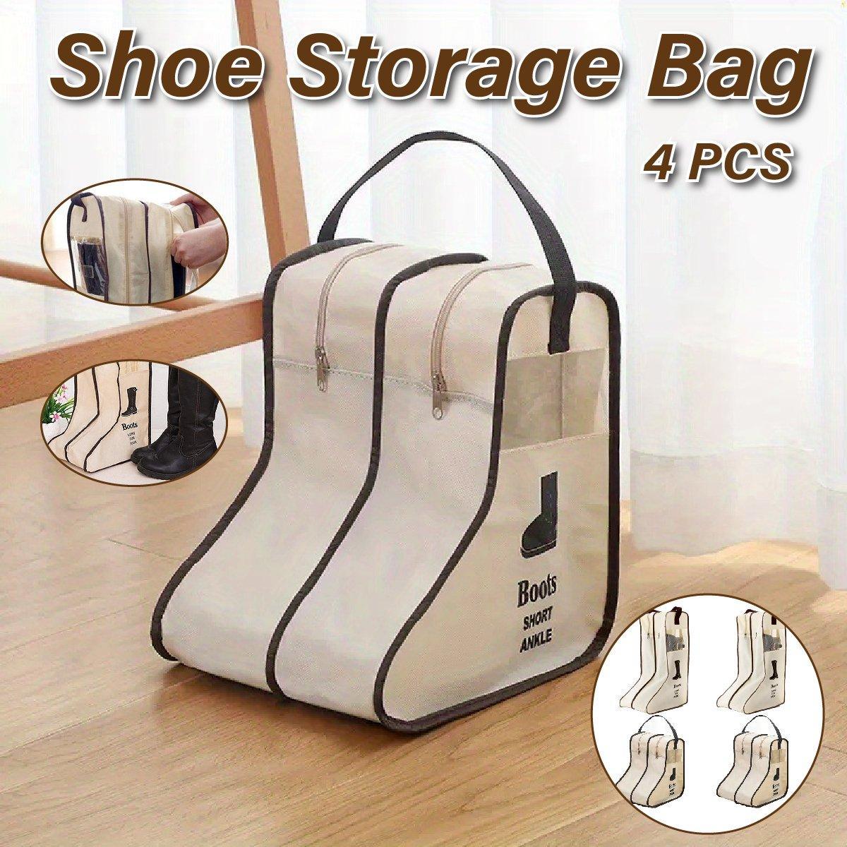 V528-BOOT-POCKET-BEIGE-4PCS-286330-202509251445-00 4PCS Beige Travel Shoe Bag Home Boot Storage Visual Dustproof Long Short Covers - Image 1