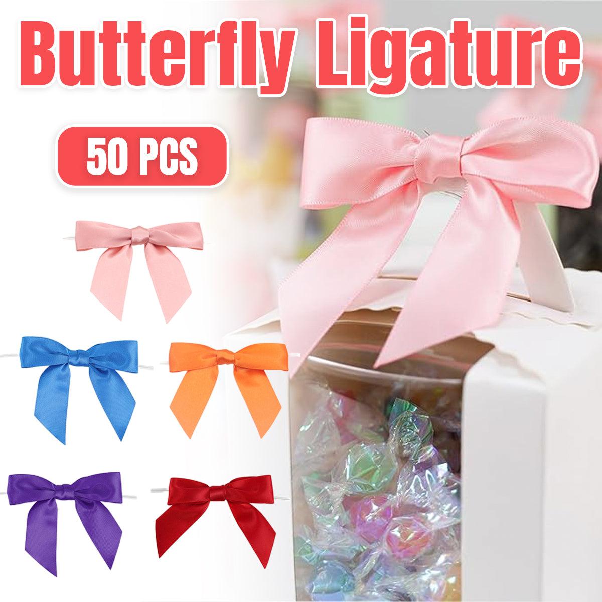 V528-BOWKNOT-RED-50PCS-25-259291-202510011018-00 50pcs Bow Gift Packaging Sealing Tie Drawstring Baking Wrap Bag Decorative Ties - Red - Image 1