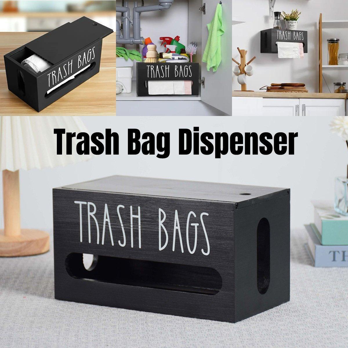 V528-BOX-BLACK-971751-202509250945-00 Wooden Plastic Bag Storage Box Hanging Rubbish Bag Organizer Extractable Tissue - Image 1