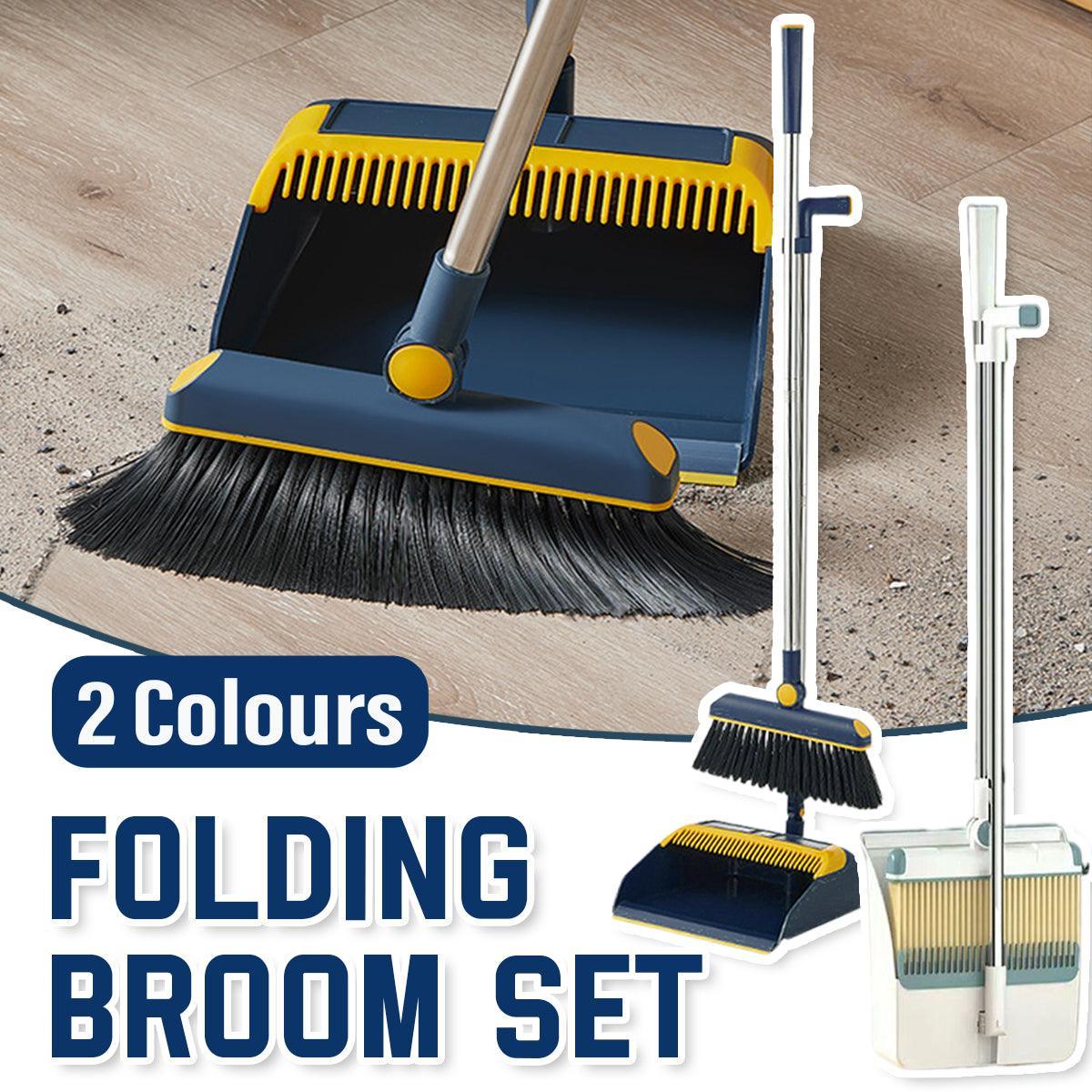 V528-BROOM-WHITE-382222-202509302209-00 Folding Broom Dustpan Set Rotating Household Sweeping Hair Removal Cleaning Tool - White - Image 1