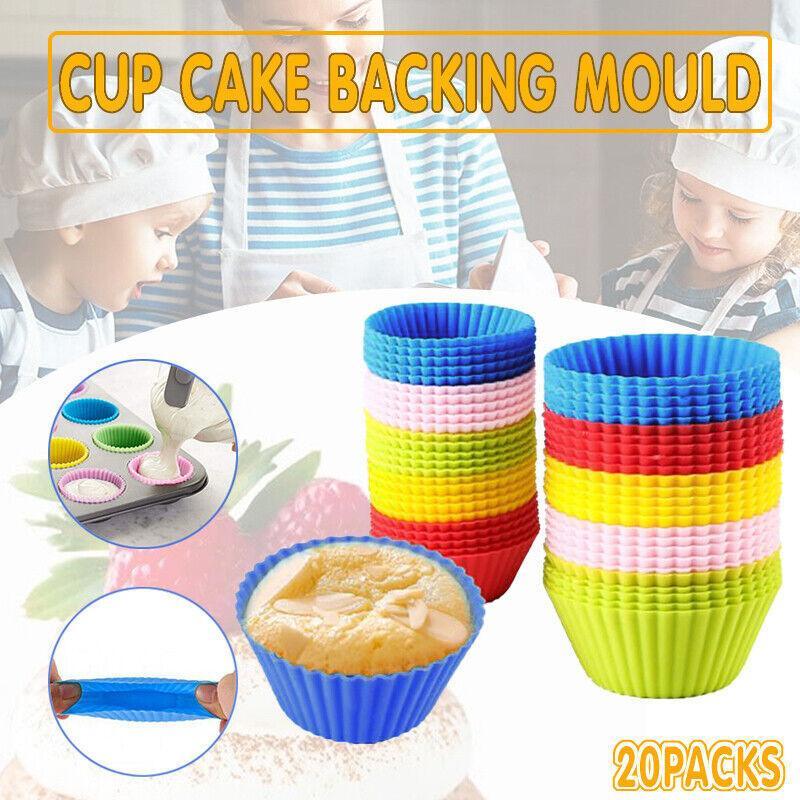 V528-CAKECUP-20PCS-4-5COLOUR-91134-202509251415-00 20x Round Cup Cake Baking Mould Silicone Muffin Cups DIY - Image 1