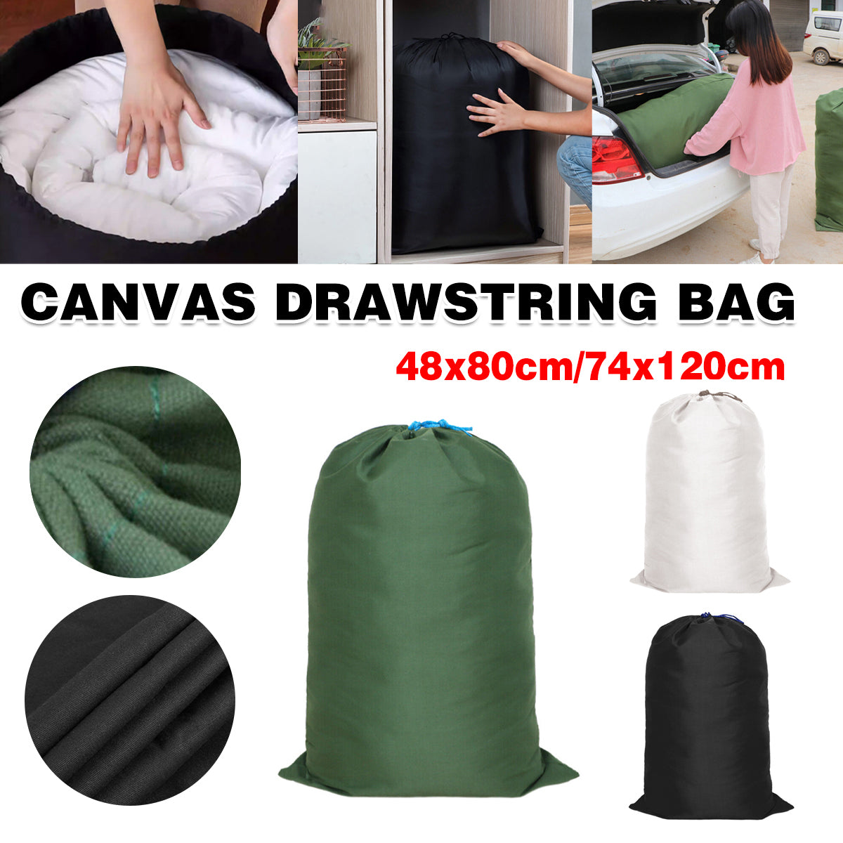 V528-CANVAS-BAG-WHITE-74-120-581181-202509301245-00 Canvas Drawstring Large Bag Pouch Clothes Craft Storage Laundry - White-74X120cm - Image 1