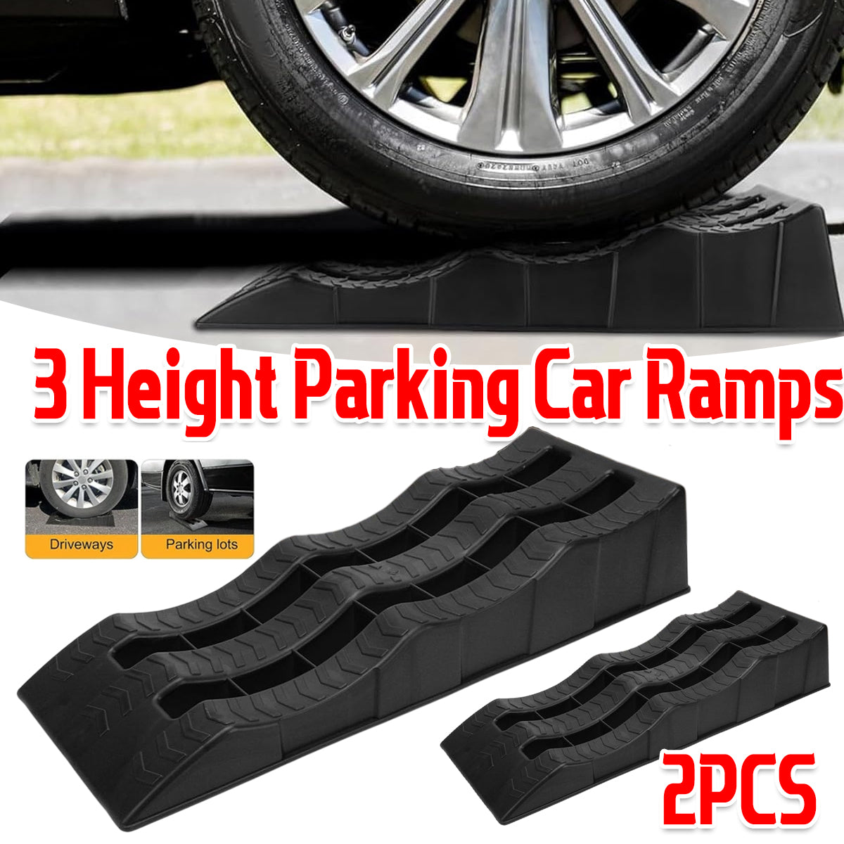 V528-CAR-MAT-BLACK-16P-BDB-853230-202509251125-00 2pcs Plastic Three Step Parking Tire Pads for Cars Recreational Vehicles RV - Image 1